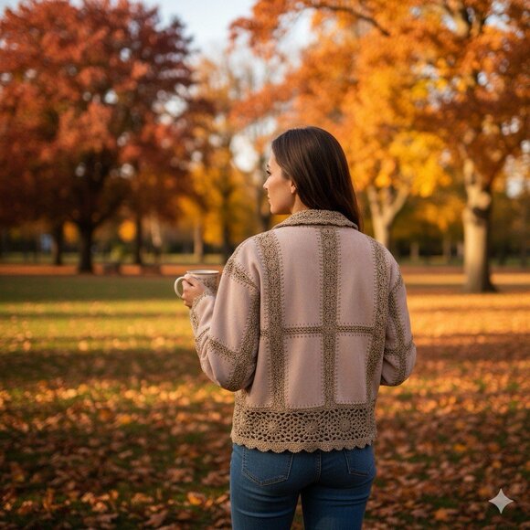 Scully Vtg Tan Suede Leather Crochet Patchwork Button Front Jacket Womens Sz 10 - Picture 2 of 7